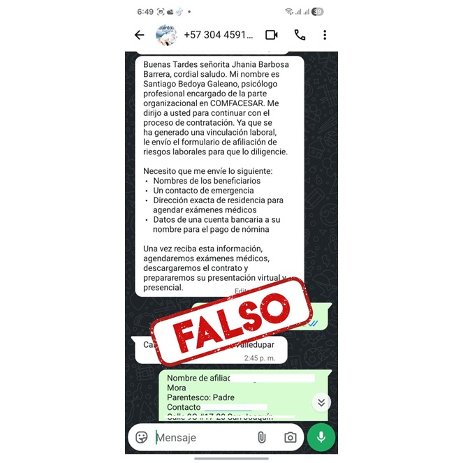 Intentos de estafa a nombre de Comfacesar