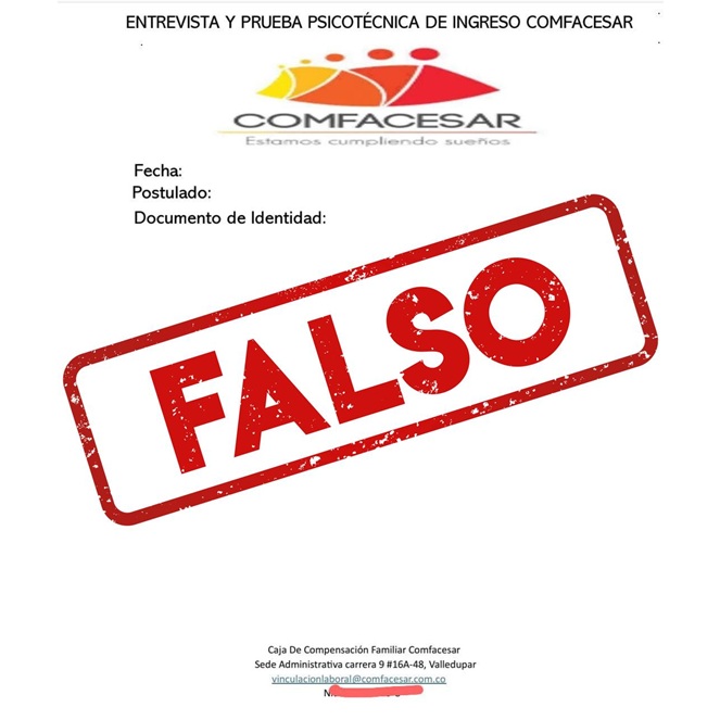 Intentos de estafa a nombre de Comfacesar